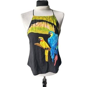 Farm Rio Top Parrot Print Halter Summer Tropical Vacation Beach‎ Petite Resort